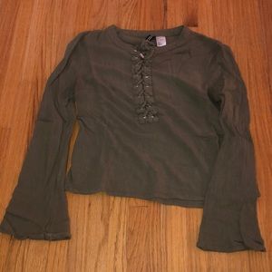 Olive green lace up top with flare sleeves